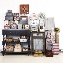 Unique collection-Creative home soft American country retro retro wooden leather storage box Jewelry box