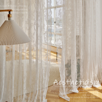  French light luxury translucent white screen curtain bedroom balcony living room bay window 2021 new girl ins tulle curtain