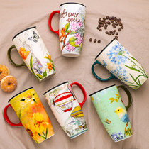 Hand painted wind cup mug large capacity ceramic with lid Coffee creative cup Office home couple custom