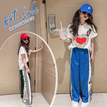 Girls summer clothing suit 2022 new foreign air trendy childrens clothing Summer CUHK Childrens tennis Red transport Two sets of damp