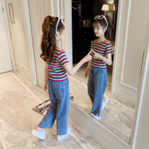 Girls summer clothing suit 2022 New Yangqi Childrens tennis red girl wide-legged pants two sets of trendy childrens clothes
