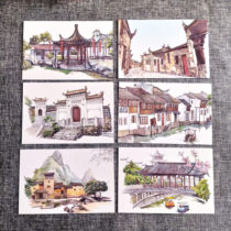 China Ancient Town Series Hand-painted Postcards 6 Huangyao Town Sanhe Town Zhujiajiao Town Qiliping Town Tourism