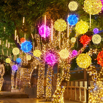 led outdoor rattan ball light hanging tree color light waterproof tree light festival Street project lighting big tree flashing bubble decorative light