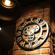 American retro old gear wall clock wooden creative wall clock industrial wind clock bar restaurant decoration wall clock