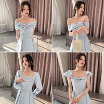 Bridesmaid clothes can usually wear 2021 New Autumn Fairy temperament long thin simple atmosphere sister Group dress women