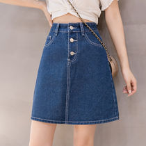 South Korea 2021 summer new fat mm denim short skirt half a-line skirt student high waist plus fat plus size womens clothing