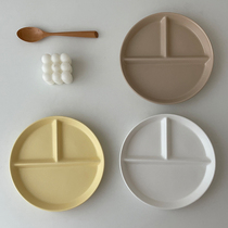 Baiyu Korean matte round dinner plate dividing plate ceramic three-grid plate fruit breakfast flat plate childrens plate