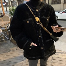 Xiaoxiangfeng black lamb wool thick coat womens winter winter high-end ladies fur all-in-one cotton clothes 2021 new
