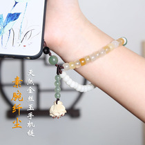 Creative anti-lost rope Bodhi mobile phone pendant Chinese style gold silk jade short mobile phone rope wrist lanyard female mobile phone chain