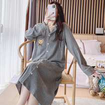 Breastfeeding nightdress summer thin section long-sleeved maternity pajamas spring and autumn breastfeeding dress maternity production service confinement