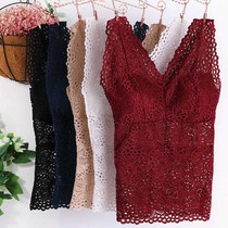 With suspenders anti-light lace bottoming wine long pad new womens bra chest back red lace chest wrap underwear
