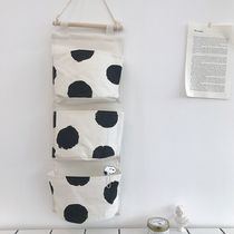 Three-layer hanging bag hanging pocket Bedroom debris finishing storage Large capacity ins wind Japanese simple cow big wave point