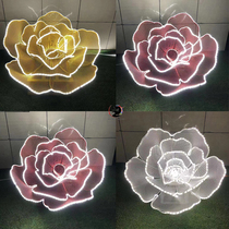 Stainless steel flower sculpture plant wrought iron luminous grid hollow large view outdoor decorative art abstract ornaments