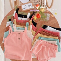 Female baby summer suit Korean version camisole shorts two-piece set of baby net red simple split home clothes