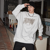 WISM worms plus velvet men autumn loose harbor Wind Street hip hop graffiti letter White top ins tide