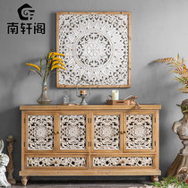 American country entrance cabinet Dining side cabinet Side cabinet Solid wood carved retro home living room practical multi-functional locker