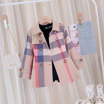 Girl windbreaker 2021 new childrens coat autumn Girl Plaid English style long Korean version of foreign style coat