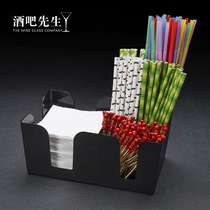 Mr Bar black plastic straw tissue box Bartending plastic straw box Mixing stick box Multi-function decorative box