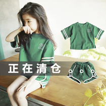 Child Clothing Summer Clothing Nets Red Pure Cotton Girl Sports Suit CUHK Children Short Sleeve Shorts 12 Children 8 Ocean Gas 9 Year Old Thin