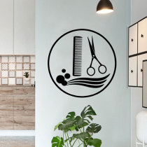Stick figure comb scissors Wash cut and blow Hair salon Barber shop Glass window decoration FX2043