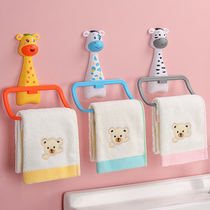 Childrens towel shelf non-punching toilet bathroom cartoon cute creative baby wash face adhesive hook hanger Rod