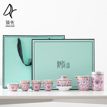 Kung Fu Tea Set Home Living Room Guests Enamel Color Ceramic Cover Bowl Gongway Cup White Porcelain Filter Group Small Set