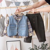 Korean boys suit spring childrens clothes baby handsome tide childrens clothing baby three-piece spring and autumn clothes long sleeves