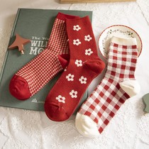 Christmas socks gift boxed couple of the year red cartoon Christmas old socks men and women in the cotton socks autumn and winter