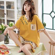 Pajamas womens summer pure cotton short-sleeved shorts summer Korean student thin cute fresh home clothes two-piece suit