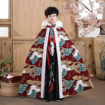 Children Chinese style cloak cloak baby out warm shawl boy Hanfu plus velvet thick autumn winter coat