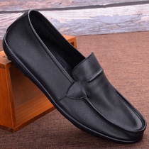 Mens shoes single-layer cowhide breathable lazy shoes casual leather mens shoes soft sole pedal light driving shoes men