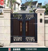 Customized stainless steel with Great Wall wood grain aluminum tube Villa courtyard door wall door double door courtyard door door mother and child door