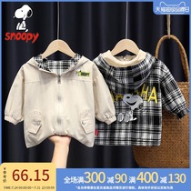 snoopy Snoopy boy autumn coat Children spring and autumn children wear plaid jackets on both sides of the baby trench coat