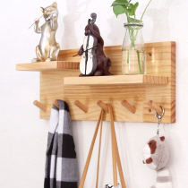 Adhesive hook entrance wall wall solid wood storage wall hanging living room bedroom wall coat hook wooden decorative shelf