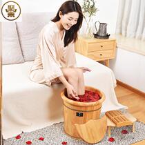 Foot soaking foot washing barrel household wooden foot basin 40cm over calf health foot bath wooden basin solid wood thermal insulation foot soaking bucket