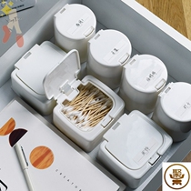 Cosmetic rack Japanese cotton swab storage box desktop button type head rope hairclip earrings small object clip with cover makeup