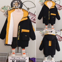 Boys autumn and winter clothes thick coat 2021 new middle and big children Foreign style plus velvet cotton clothes children long cotton clothes