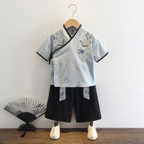 Boy Hanfu Xia ancient style boy short sleeve thin Chinese style male baby suit children cotton linen costume costume