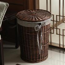 Rattan woven dirty clothes bucket Covered storage basket Clothing toy storage box Woven dirty clothes basket Desktop storage box