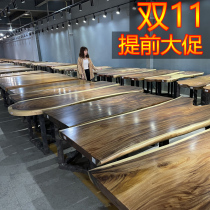 Solid wood log large board tea table Okan tea table ebony table ebony table desk desk and chair combination