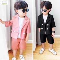 Childrens suit suit boys summer dress small three-piece set English handsome double-breasted dress flower girl costume