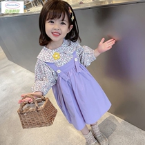 Strap skirt girl suit 2021 spring and autumn girl baby Summer baby flower doll collar shirt tide