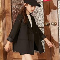 Girls Suit Jacket Spring and Autumn Children Black Small Suit Women 2021 New Western Style Children Autumn Clothes Top Women