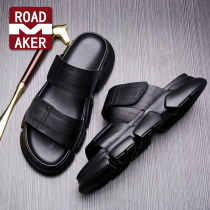 Rodemeico genuine leather slippers mens 2022 Summer new thick bottom lined with beach shoes outside wearing magic pastes sandals