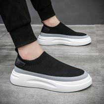 2021 flying woven mens shoes tide socks shoes summer thin breathable thick-soled lazy shoes increased casual foot pedal