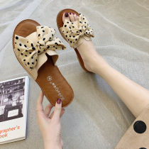 Slippers womens summer wear 2021 new bow word drag beef tendon flat flat soft non-slip pregnant beach cool slippers