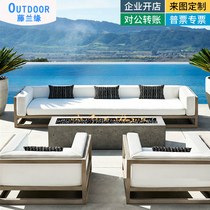 Outdoor sofa wood grain hotel terrace aluminum alloy courtyard sofa chair deck office Villa outdoor balcony sofa