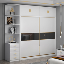 Solid Wood multi-layer wardrobe home bedroom light luxury Net Red sliding door simple modern cabinet White sliding door wardrobe
