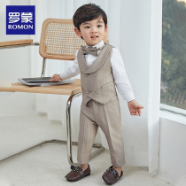 Romon childrens suit Boy flower girl dress Year-old male baby birthday three-piece suit Horse armor suit handsome Korean version