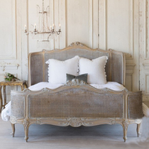 Nordic French old wood woven rattan double bed American light luxury retro bedroom rattan wedding bed princess bed custom